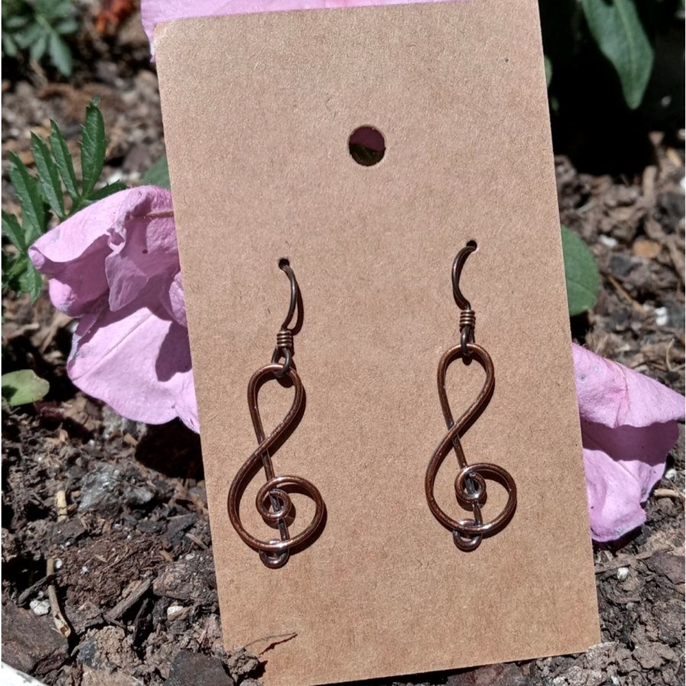 Handmade Copper Treble Clef Earrings